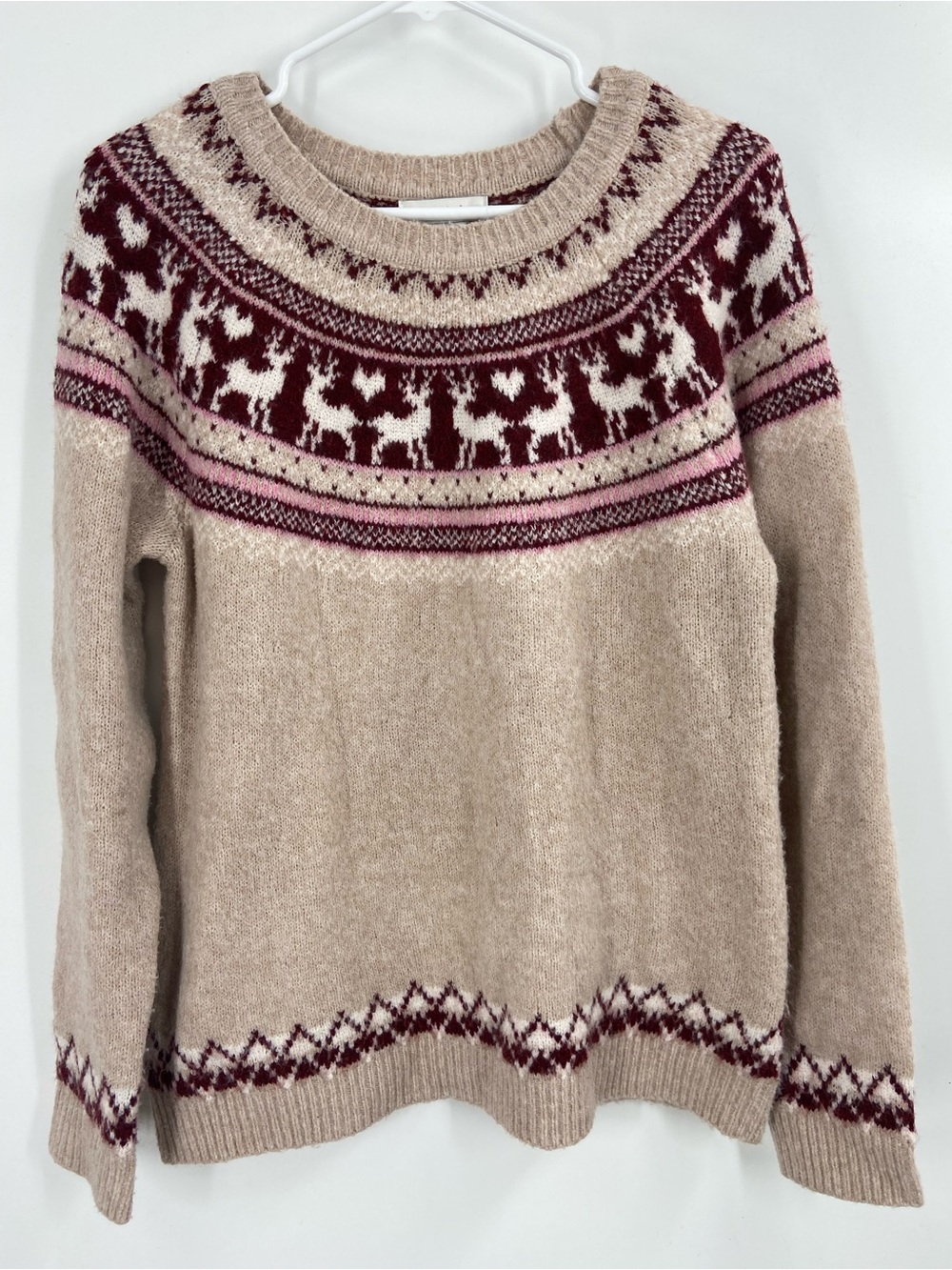 Cupcakes and Cashmere Fair Isles Sweater Reindeer Hearts Medium